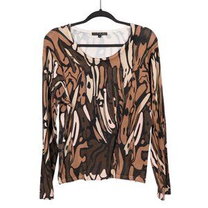 Pierri Hippie Earthy Sweater M Abstract Brown Beaded Long Sleeve Knit Boho Fairy